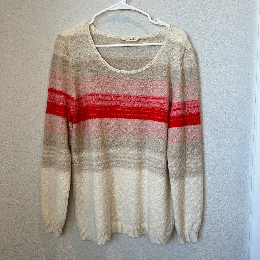 Soft Surroundings Cream Tan Pink Super Soft Stripe Round Neck Sweater - Size L